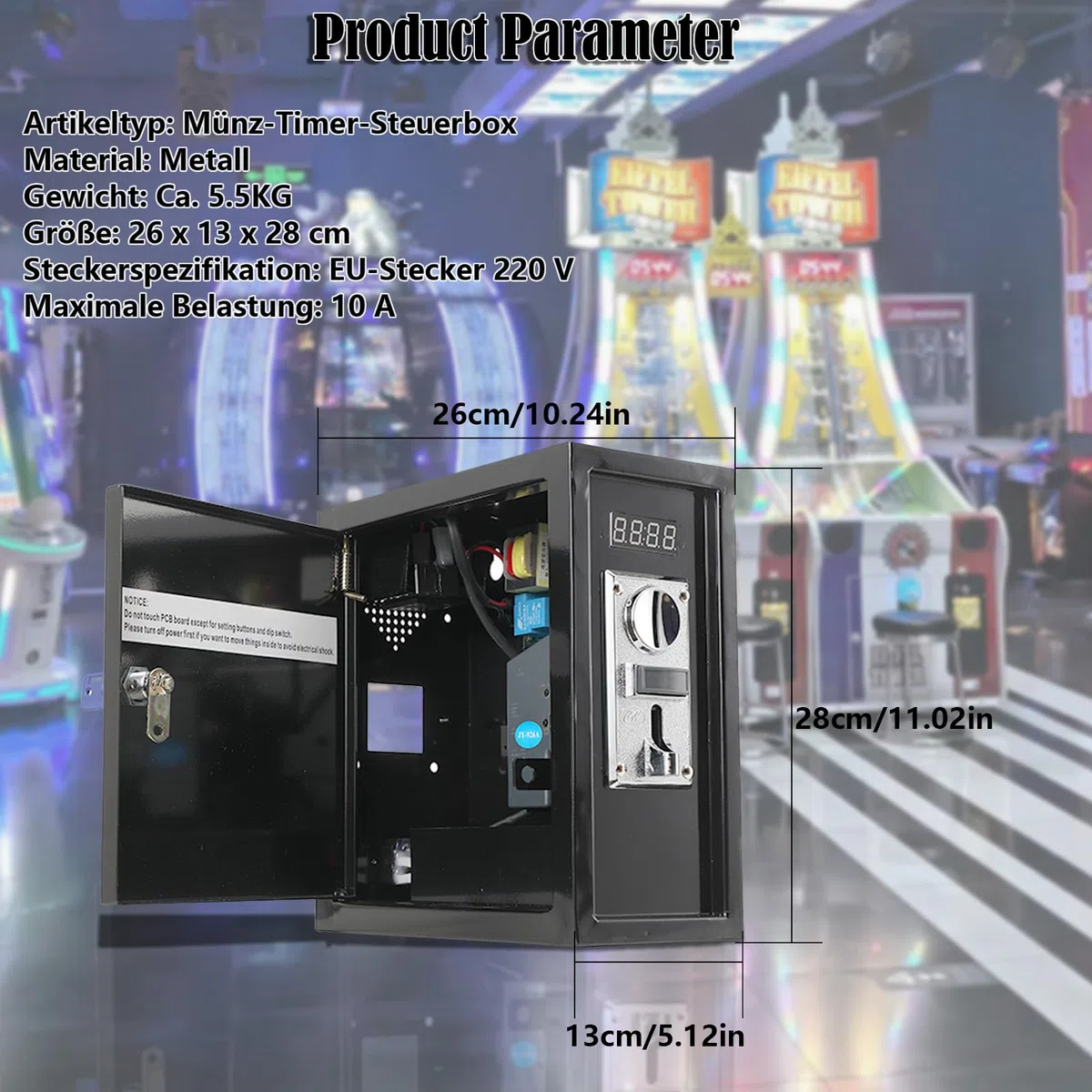 Münz Timer Kontroll Box, Stromversorgungsbox mit Münz-Timer-Steuerung, Programmierbare Münz Timer Box für Trockner Waschmaschine Massage Stuhl Elektronisches Gerät Automat, EU Stecker 220V