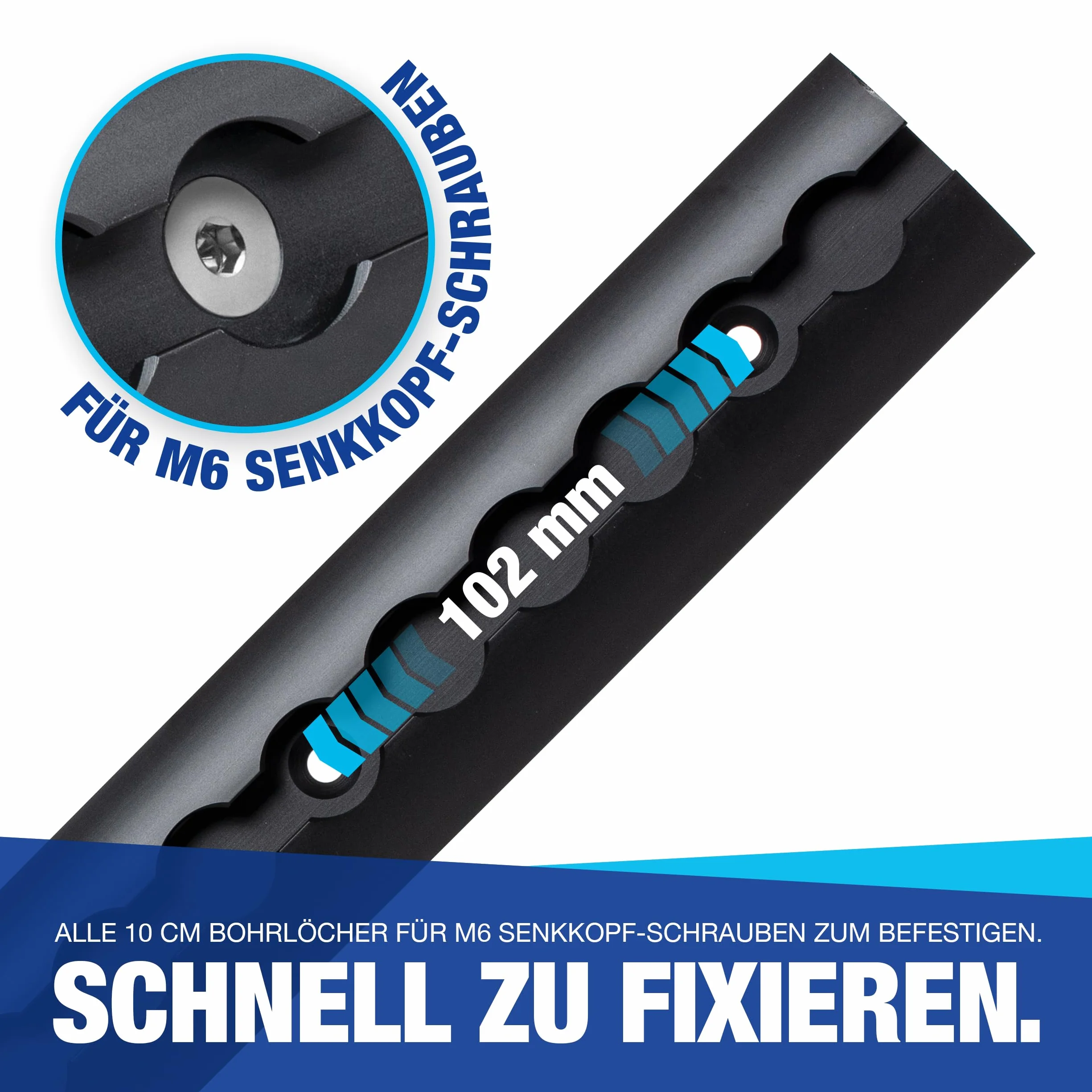 NTG Airlineschiene 1m / 1000mm halbrund Alu -TÜV Zertifiziert- Sparset Anhängerzubehör Ladungssicherung Aluschiene LKW PKW Transporter Wohnmobil - m. Bohrungen Schwarz eloxiert