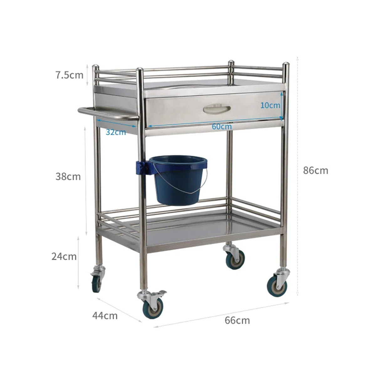 2-stufiger Medizinischer Laborwagen mit Schublade Edelstahl-rollwagen Für Medizinische Laborgeräte Wagenwagen Für Laborkrankenhauskliniken Maximale Belastung 100kg