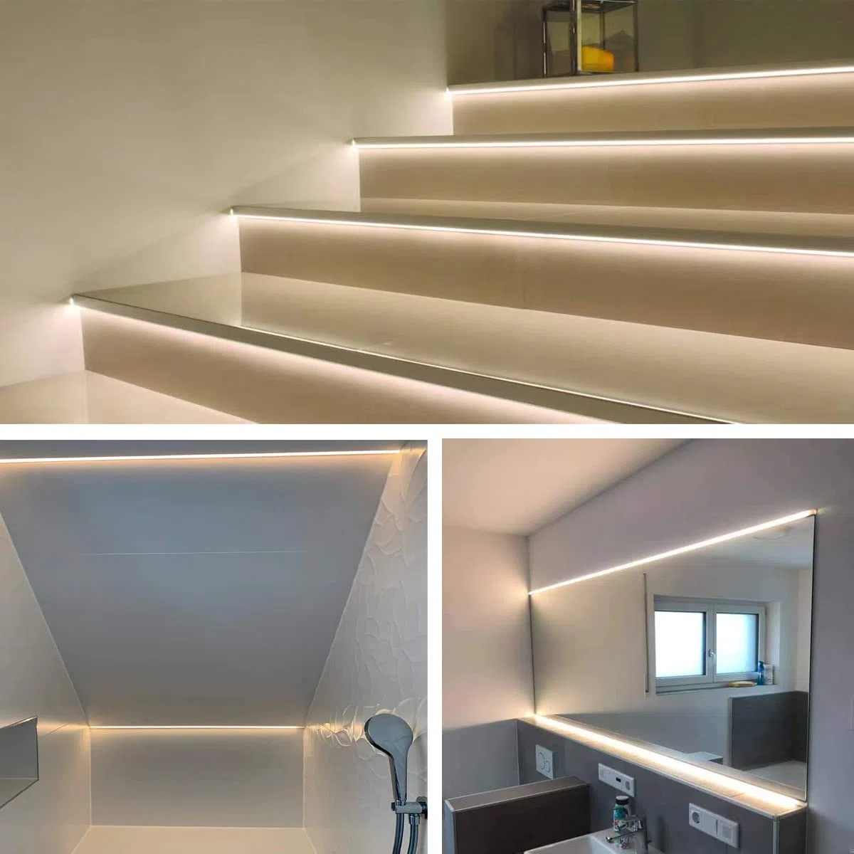 Besseto LED Fliesen Profil 6 Pack 3.3FT/1 Meter Gips Trim Rand Streifen Aluminium Profil, Trimless vertiefte Aluminium LED Fliesen Profil mit milchigen Diffusor und Endkappen