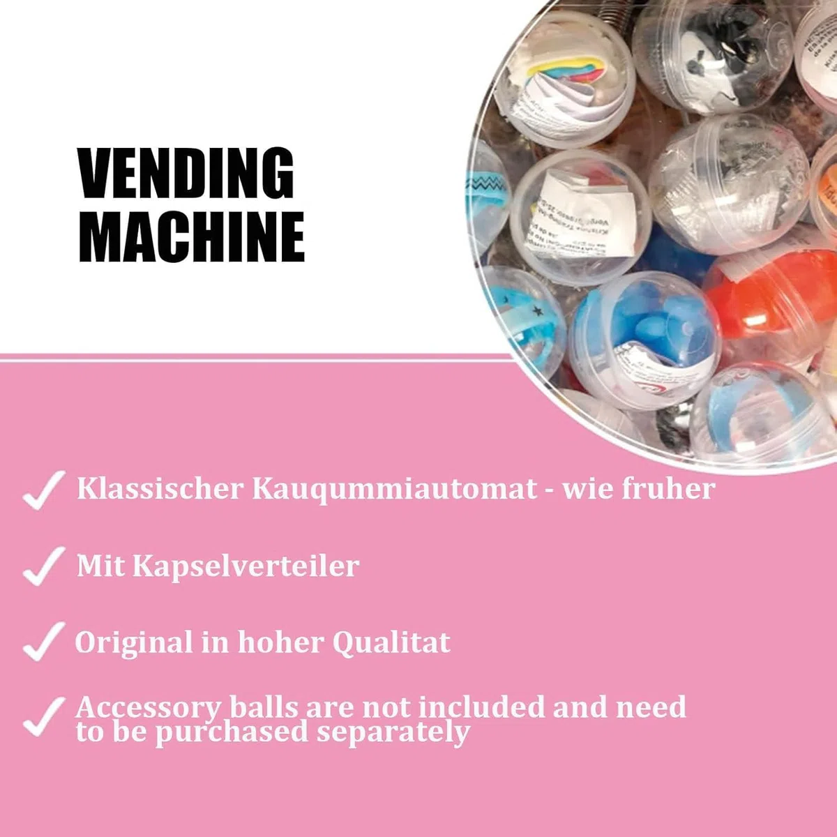 Candy Gumball-Verkaufsautomat, Kapselautomat, Spielzeug-Kapselspender, für Spieleläden und Einzelhandelsgeschäfte,Rosa