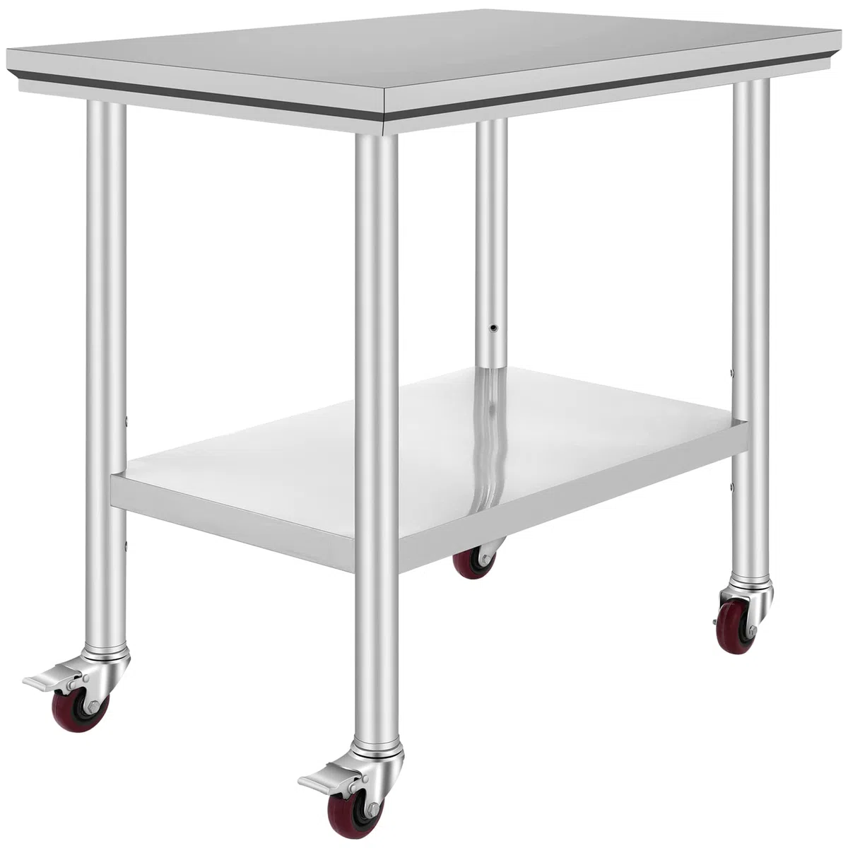 VEVOR Edelstahltisch 90 x 60 x 85 cm Küchentisch mit Tragkraft 136,08 kg, mit 4 Rollen, 3-Fach höhenverstellbar, robuster Vorbereitungstisch für die Lebensmittelzubereitung, Silber