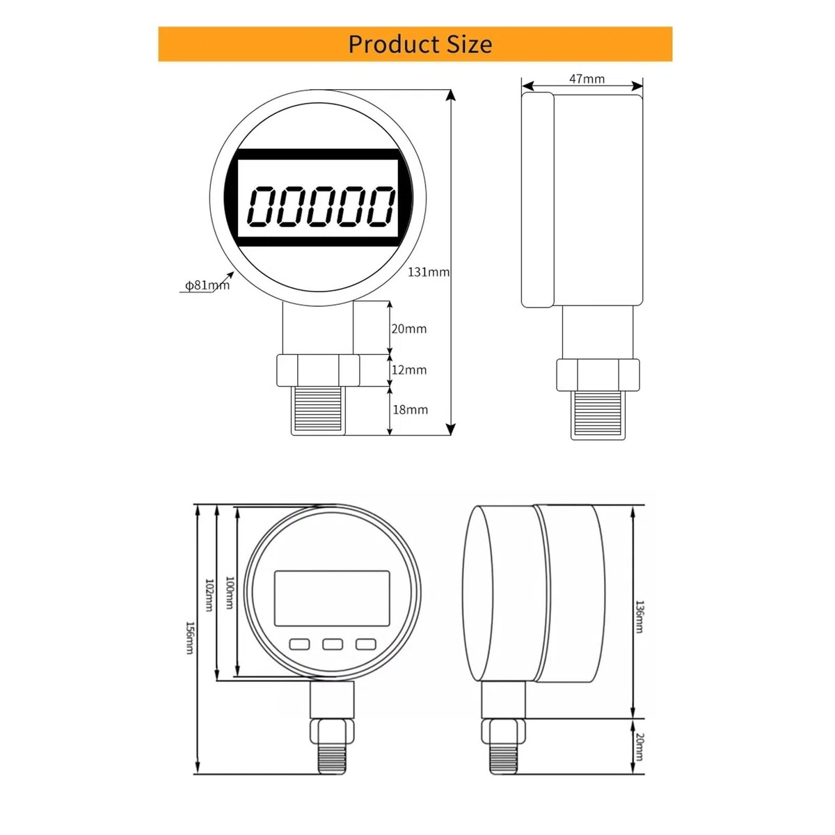Digitales Druckmanometer, -0,1 MPa-100 MPa, Edelstahl-Manometer, 80 mm Wassermanometer(0-10Mpa)