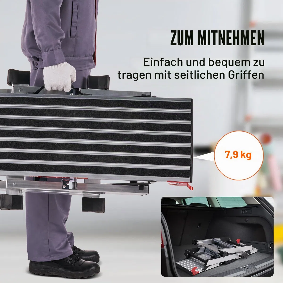 VEVOR Alu Arbeitsplattform Klappwerkbank 100x30x48,7cm Arbeitsbühne 200kg Tragfähigkeit Trittbank mit Sicherheitsschlössern Trittleiter für Zuhause Büro Werkstatt & Garage Silber