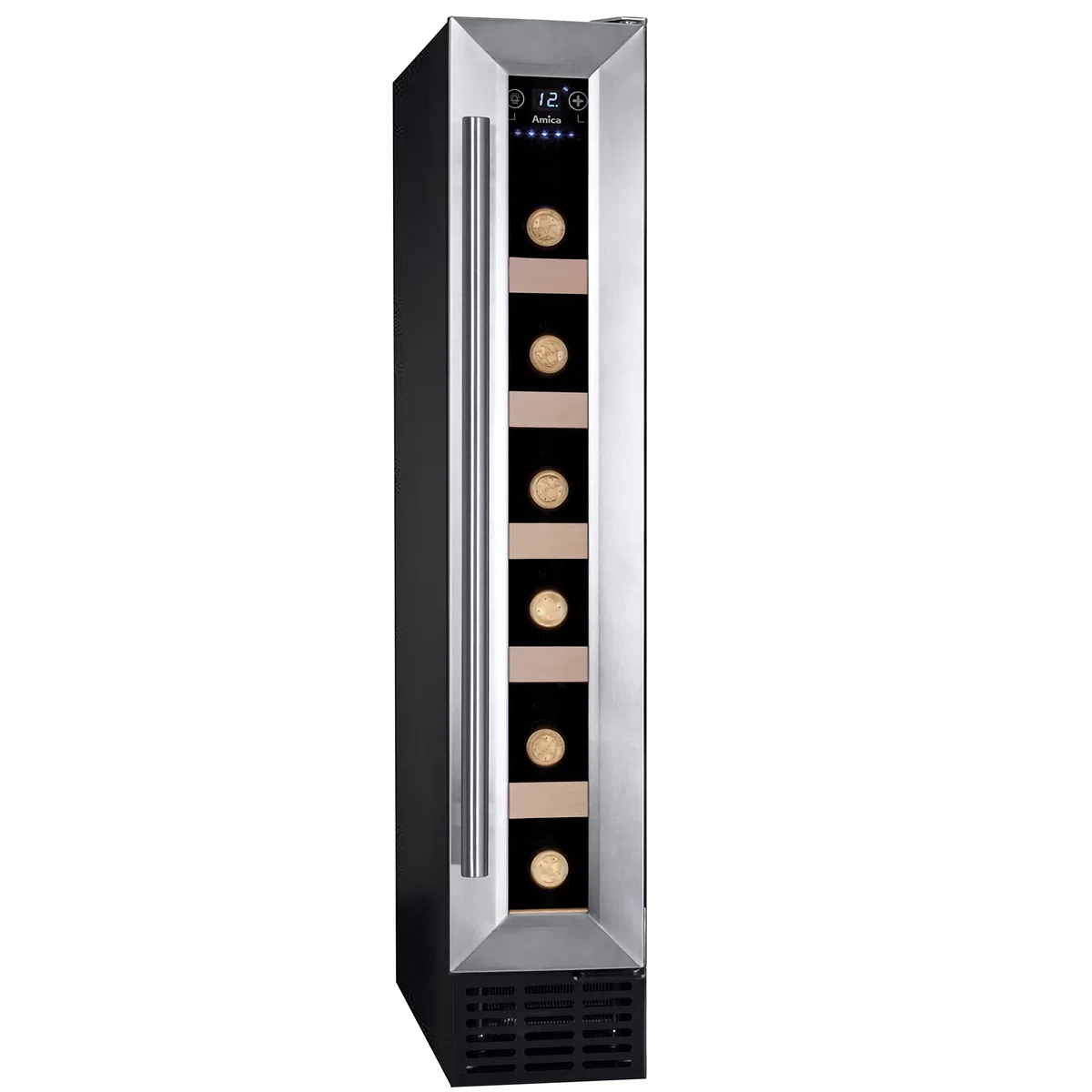 Amica WK 341 101 E Weintemperierschrank/Edelstahloptik / 82,5 cm (H) x 14,8 cm (B) x 52,5 cm (T) / 18 l Nutzinhalt/Elektronische Steuerung/Ventilator/LED-Beleuchtung