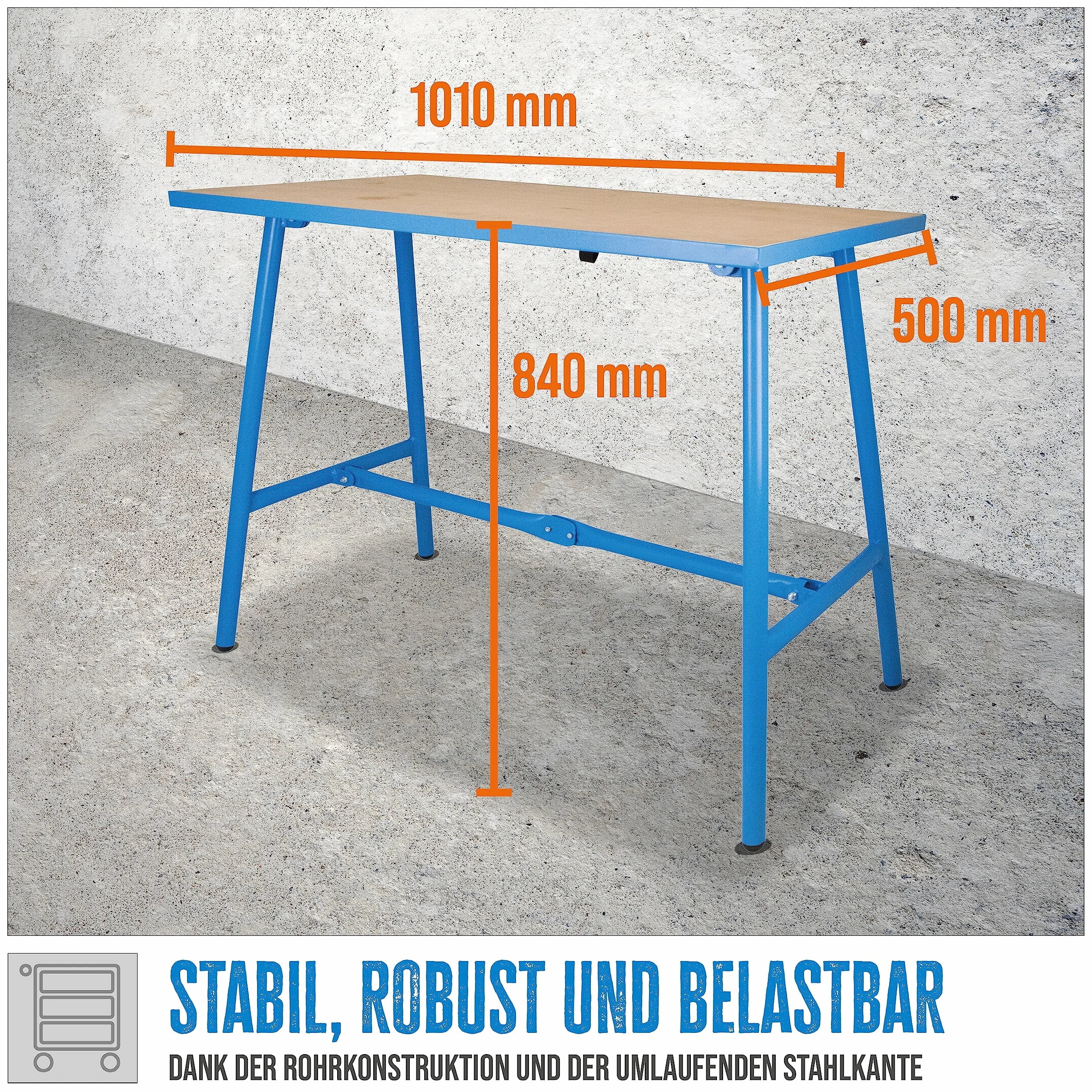 Güde Klappwerkbank GWB 100/50F (150 kg max. Belastung, 101 x 50 cm Arbeitsfläche, hochwertige Tischplatte mit umlaufender Stahlkante, stabile Rohrkonstruktion)