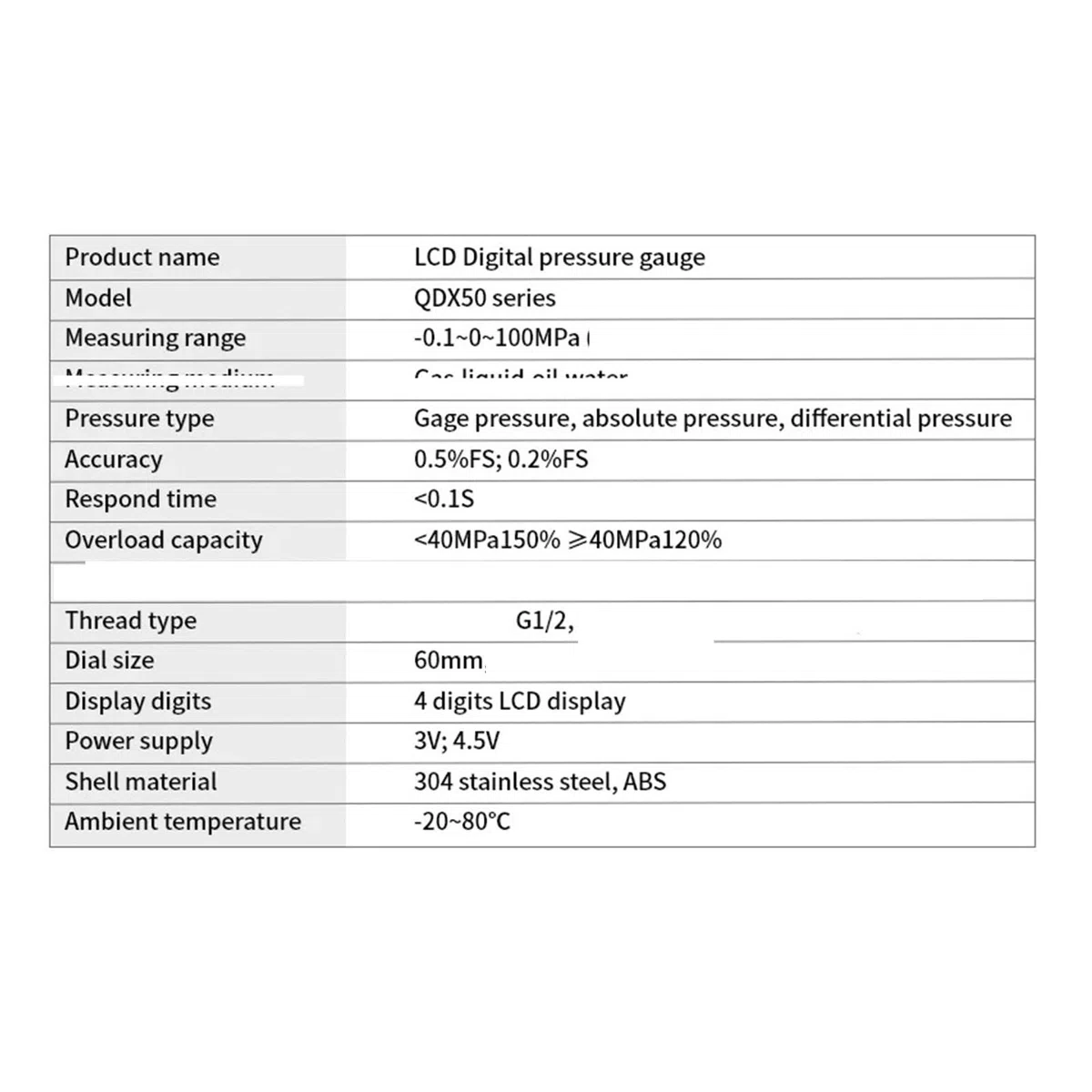 LCD-Digitalmanometer, 0–600 bar, mechanisches Manometer G1/2, digitales Manometer for Luft/Öl/Wasser-Messwerkzeug(0-100KPa,Npt1-2 Radial)