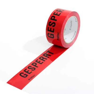 ISO Kennzeichnungsband, 50mm breitx66lfm, 52µ, PP-Band, rot, mit Aufdruck"Gesperrt", nach DIN EN 9001, Acrylatkl, 30 Rollen