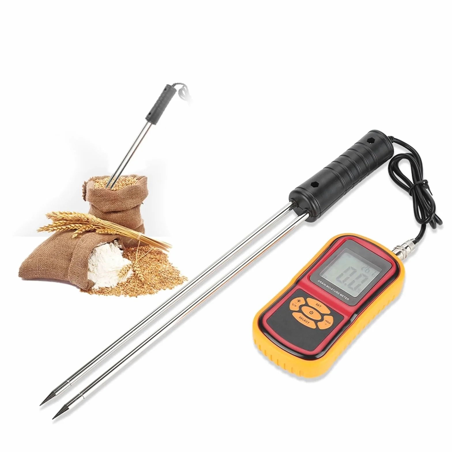 Feuchtigkeitsmessgerät, Tragbares digitales LCD-Feuchtigkeits- und Temperaturmessgerät for Getreide, Weizen, Reis, Mais Bohnen, LCD-Feuchtigkeitsmessgerät, Feuchtigkeitsmessgerät
