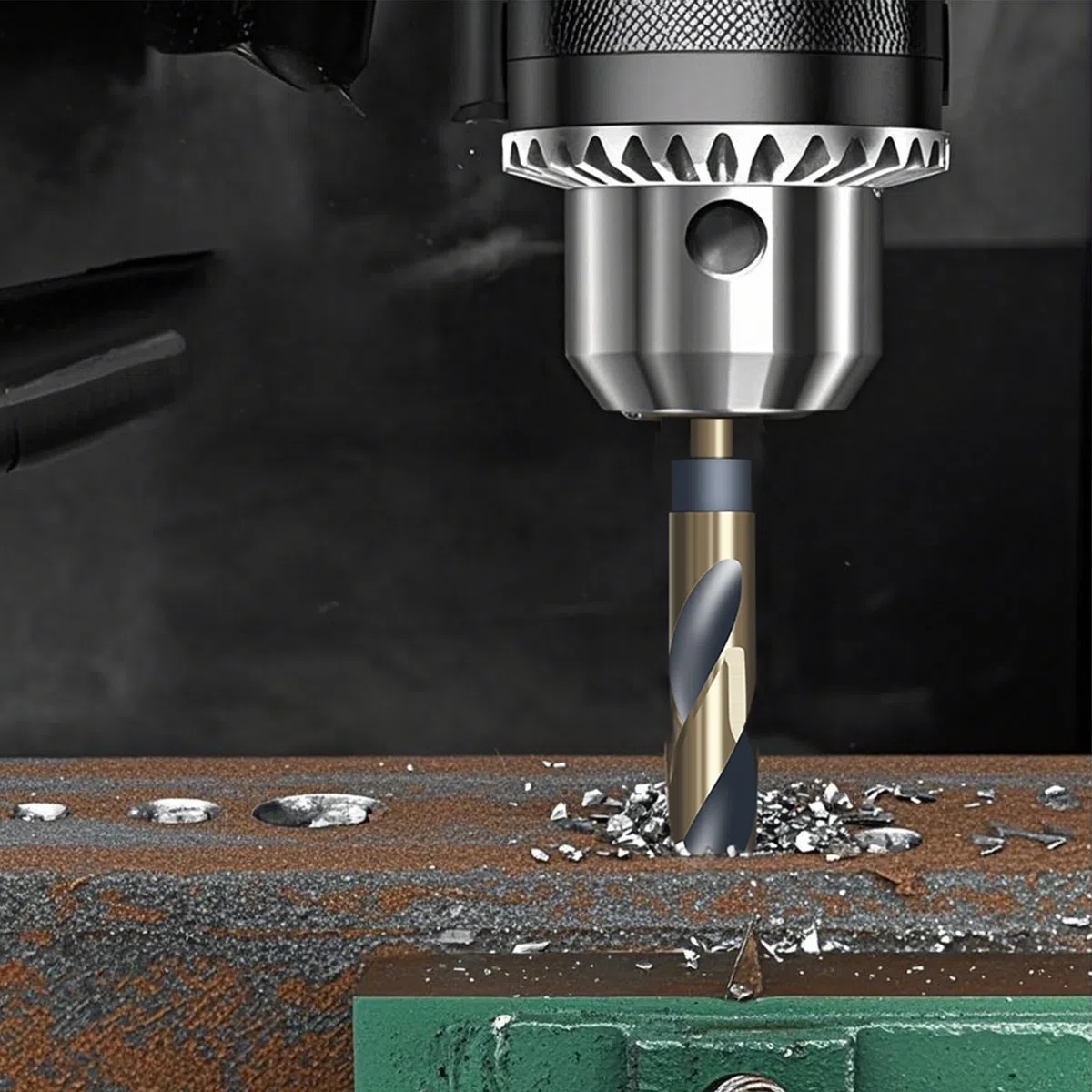 HUHAO Bohrer-Bit-Set mit reduziertem Schaft, 8 Größen von 9/16 Zoll bis 2,5 cm, HSS 4341 für robustes Metall und Stahl, 10 mm und 1/2-Zoll-Schaft, schwarzes Nitrid und goldfarbene Titanbeschichtung