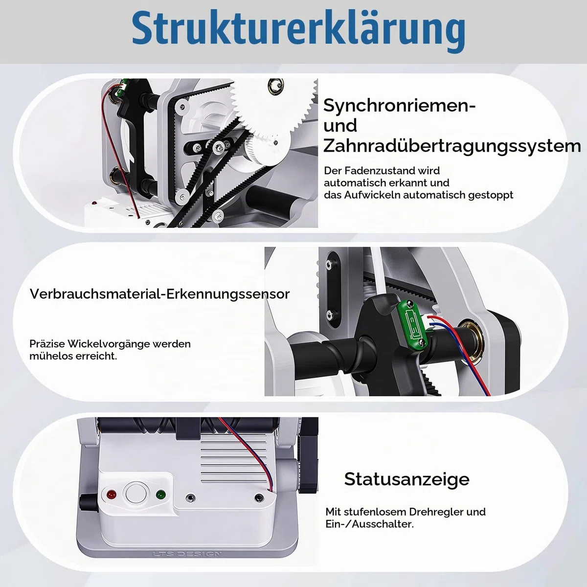 3D Industrial Filament Respooler, Elektrischer Filament Spulenwickler Mit Intelligenter Start Und Stoppfunktion für 1kg Spulen Sauberes Verwicklungsfreies Aufwickeln für PLA PETG ABS TPU Nylon