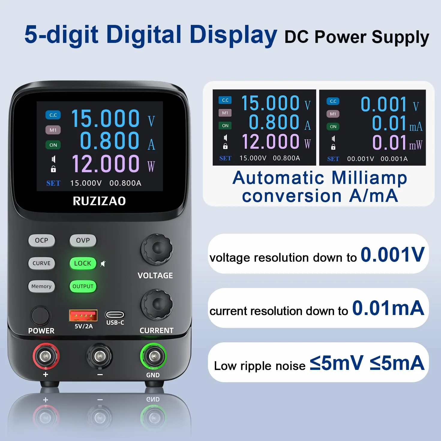 Labornetzteil 30V 10A 300W TFT-Bildschirm Doppelkurve Milliampere Stromanzeige Hyperbolischer Labornetzgerät mit OCP/OVP-Speicherfunktion Geeignet für Wartung Labor DC-Stromversorgungen