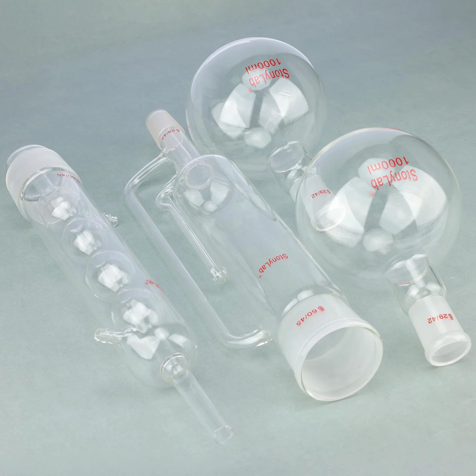 stonylab Borosilikatglas Soxhlet-Typ Extraktionsgerät, 60/45 Soxhlet Extraktor und Allihn Kondensator mit Zwei 1 L 29/42 Flachbodenkolben Laborextraktion Wesentliche