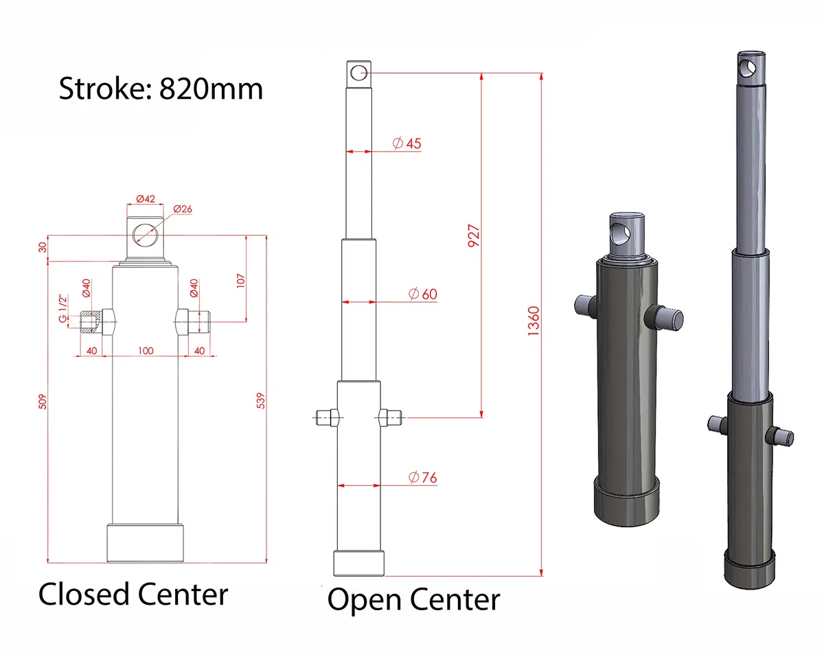 Teleskopzylinder Einfachwirkend 820 mm Hub 5,8 t
