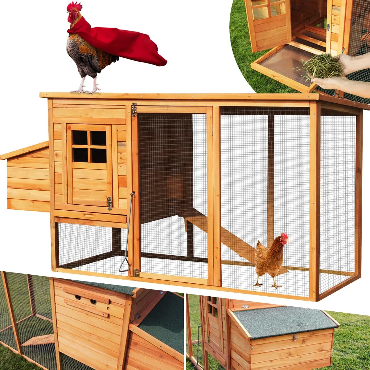 Miweba MyAnimal Hühnerstall MH-04 | 174x76x103 cm - Für 4 Hühner mit Eiablage - Nistkasten - Kleintierkäfig Winterfest - Freilaufgehege - Käfig - Hühnerhaus - Vogelkäfig - Voliere (MH-04 Braun)