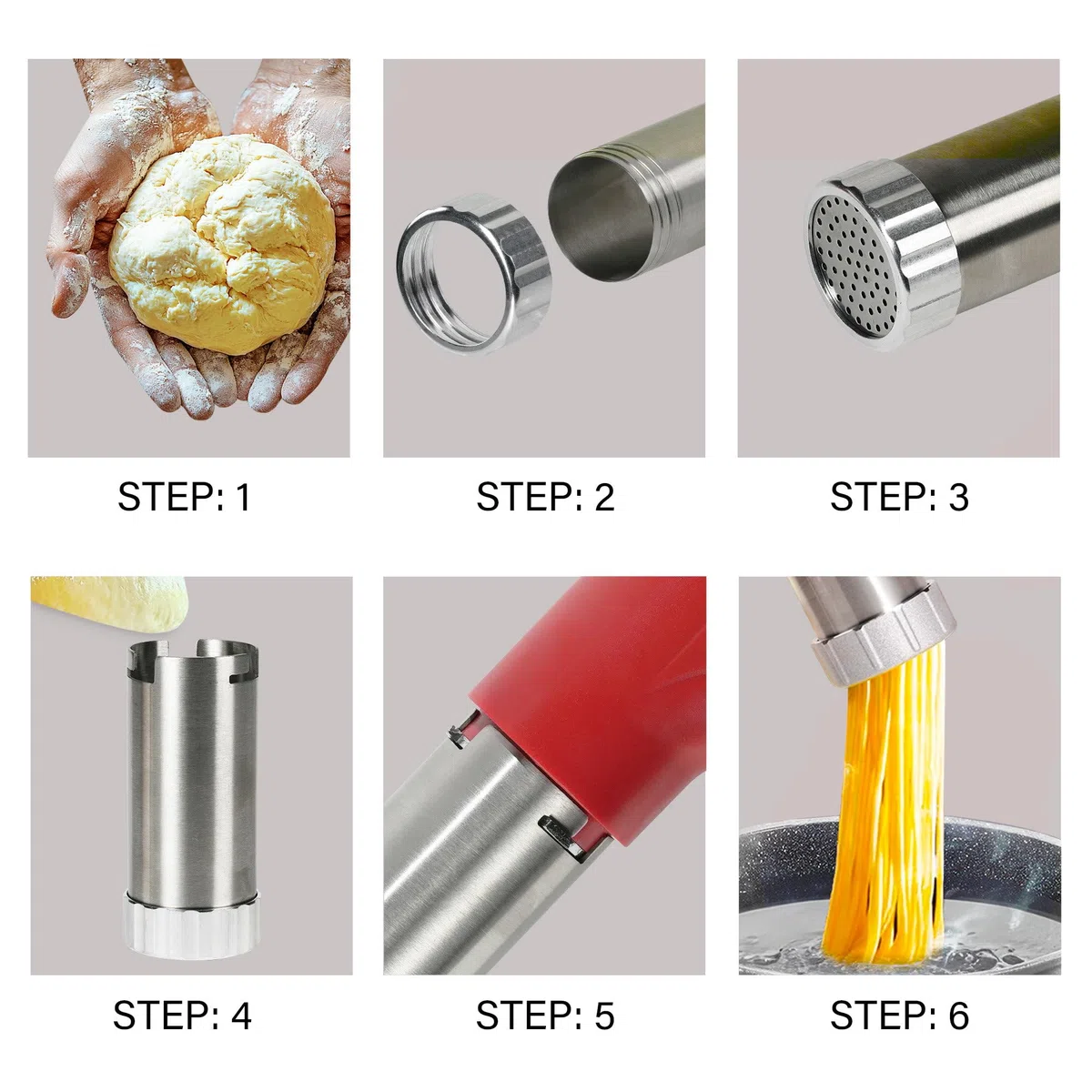 STONELINE Elektrische Nudelmaschine Pasta Maker USB C Aufladbar Akku 3000mAh, 40 W, Kabellose Hand Nudelmaschine mit 8 Aufsätzen für Nudeln Spaghetti Gnocchi Spritzgebäck Churros Presse Edelstahl, Rot