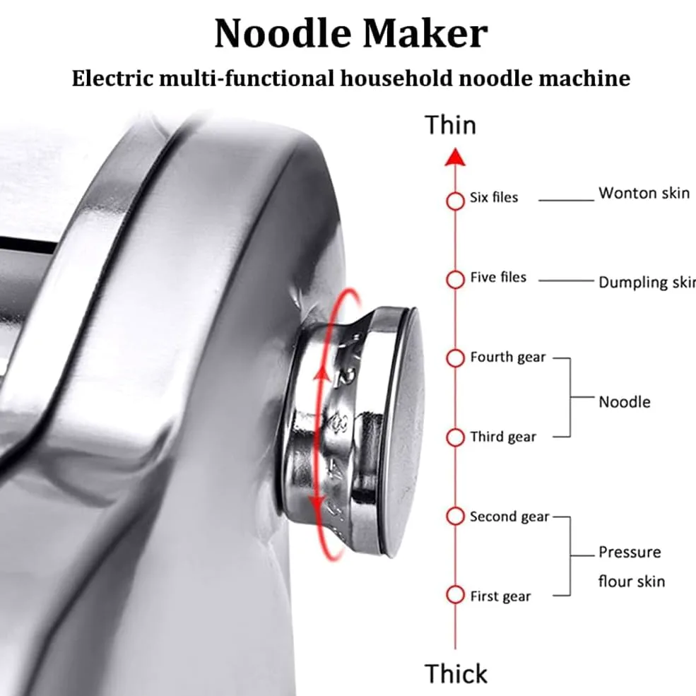 Nudelschneidermaschine - Elektrisches Edelstahlgerät zur Herstellung von Knödeln und Nudeln mit einstellbarer Dicke von 0,3 mm bis 4 mm