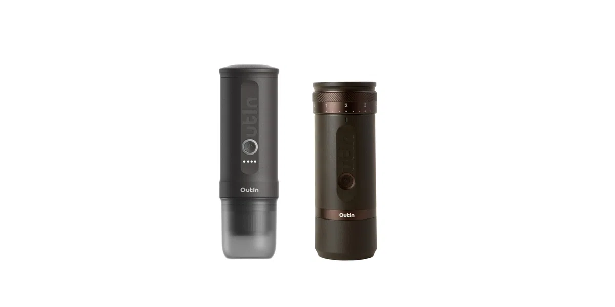 OutIn Nano tragbare Espressomaschine Fino tragbare elektrische Kaffeemühle im Set