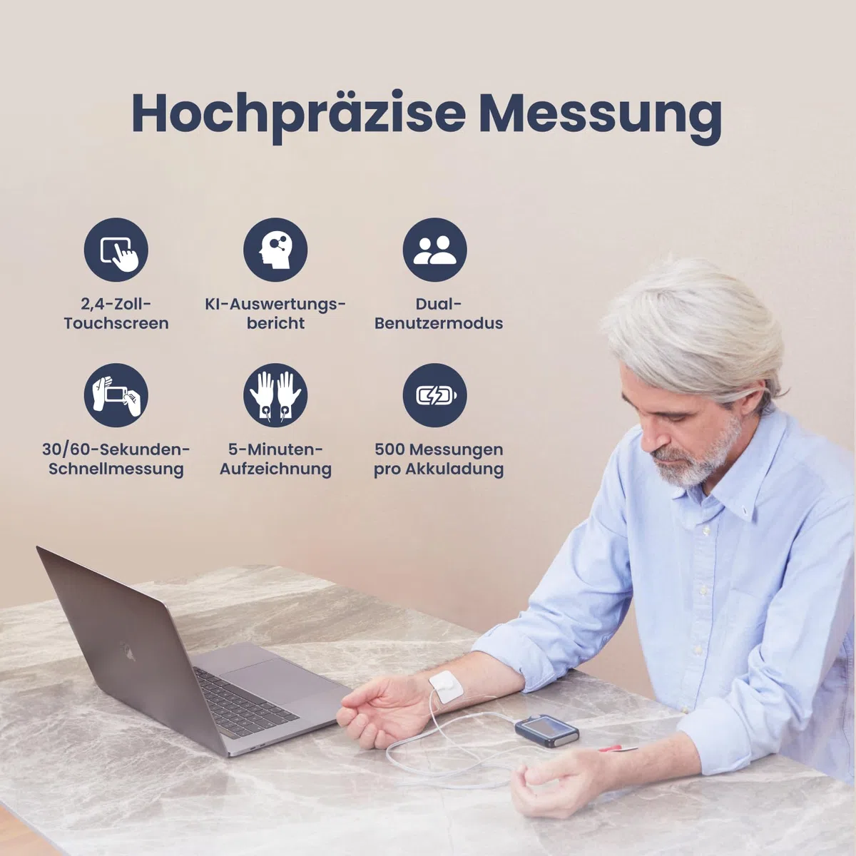 CheckMe Plus EKG Gerät für Zuhause, KI-Analysefunktion, 30s/ 60s/5min Messzeit für Smartphone und PC, Persönlicher Tragbarer Herzgesundheits-Tracker, Großbild-Echtzeitanzeige