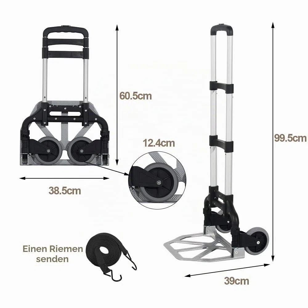 sogesfurniture Aluminium Sackkarre Transportkarre klappbare Handkarre, mit kostenlosem Gummiband für Fixieren der Gegenstände, bis 60kg Tragkraft, BHEU-KT-2124