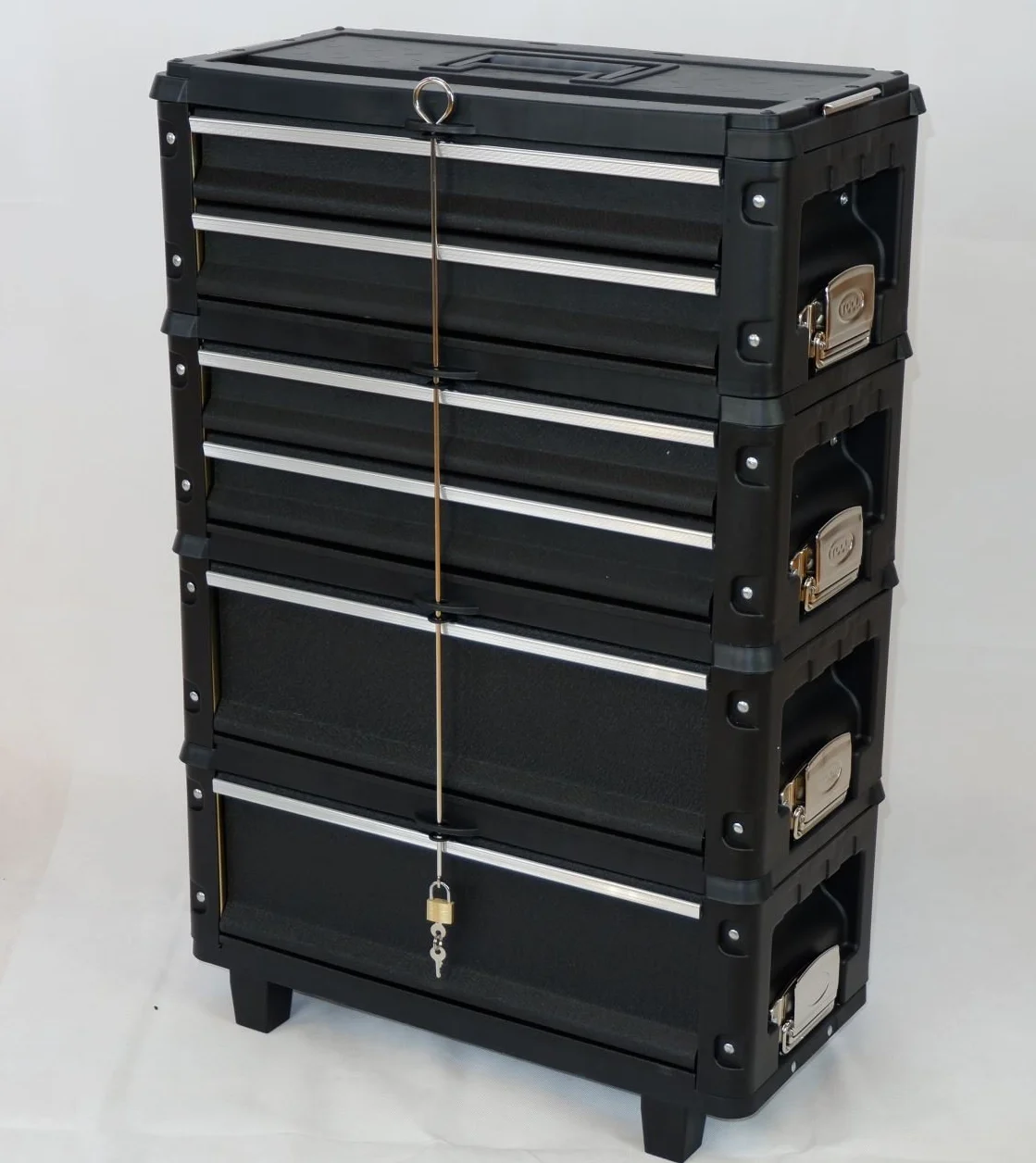 ALEOS. Metall Werkzeugtrolley Werkstattwagen XXL Type: B4-B BLACK EDITION schwarz mit Schubladenverriegelung und Schloss