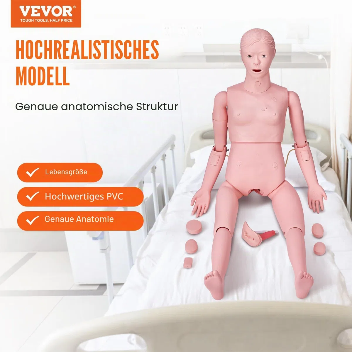 VEVOR Weibliche Krankenpflege Übungspuppe Multifunktional Patientenversorgungssimulator 1530 x 450 x 210 mm, Multifunktionale Ausbildung Pflege-Trainingspuppe Gleichmäßige Skalenformen Übungspuppe
