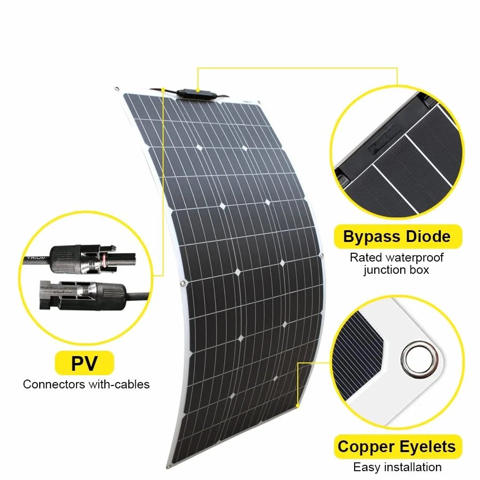 100W 12V Kit Solarpanel Flexibel Mit 10A Laderegler 12V, Monokristallines Photovoltaik Solarmodul,Solarkabel,für Wohnmobil, Wohnwagen, Auto,Boot,12V Batterie