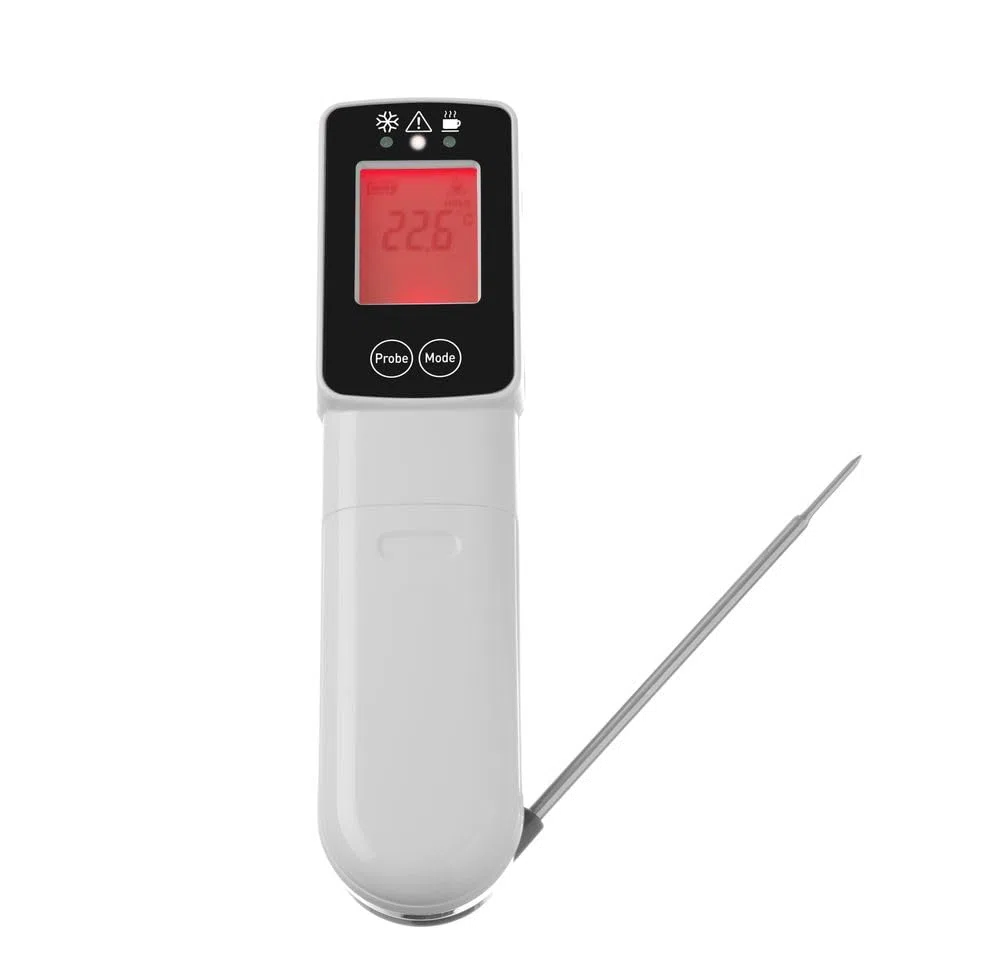 HENDI Infrarot-Thermometer mit Sonde, Temperaturmessgerät, Temperaturmesser, Messbereich -60°C bis 350°C, 39x53x(H)158mm