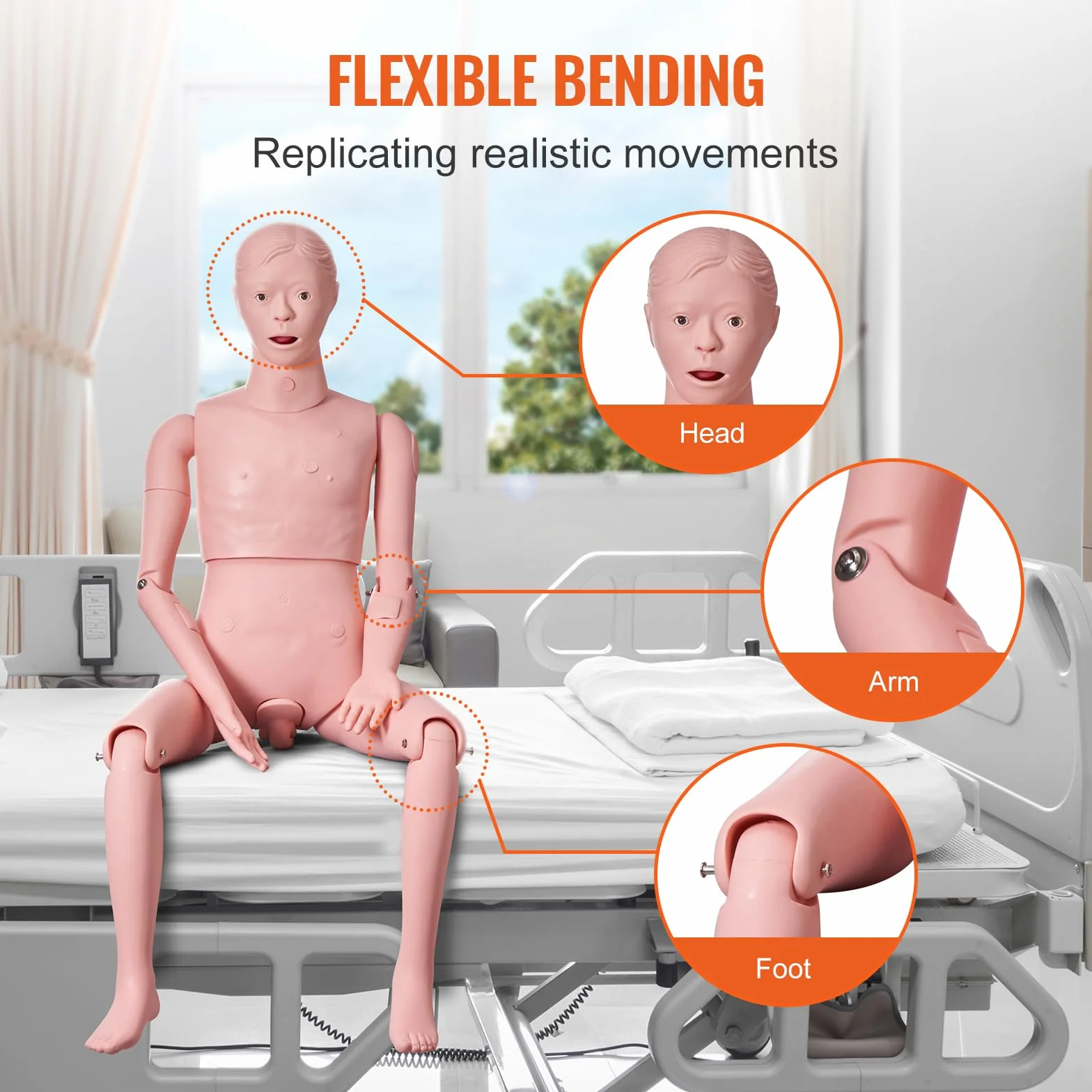 VEVOR Männliche Krankenpflege Übungspuppe Multifunktional Patientenversorgungssimulator 153 x 45 x 21 cm, Multifunktionale Pflege Ausbildung Pflege-Trainingspuppe Gleichmäßige Skalenformen Übungspuppe