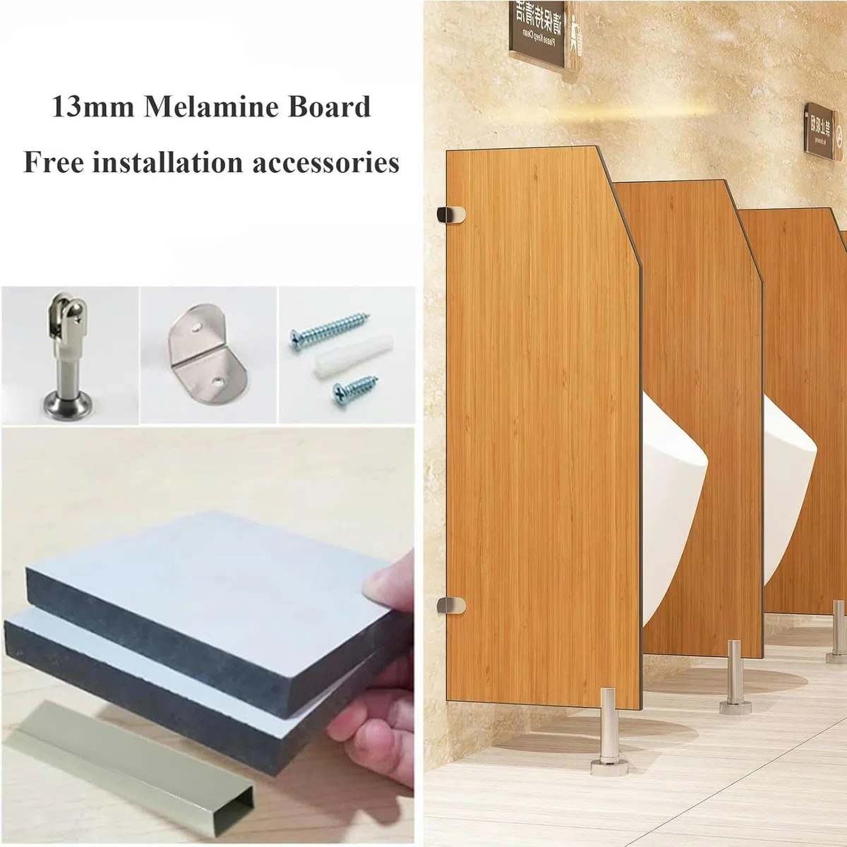 Urinal-Schallwand, Urinalbrett, Urinal-Trennwand mit Edelstahlbeschlägen, Urinal-Bildschirm, Wandtrennwand, öffentliche Toiletten-Trennwand, Urinal-Sichtschutz für Büro/Supermarkt/Einkaufsze
