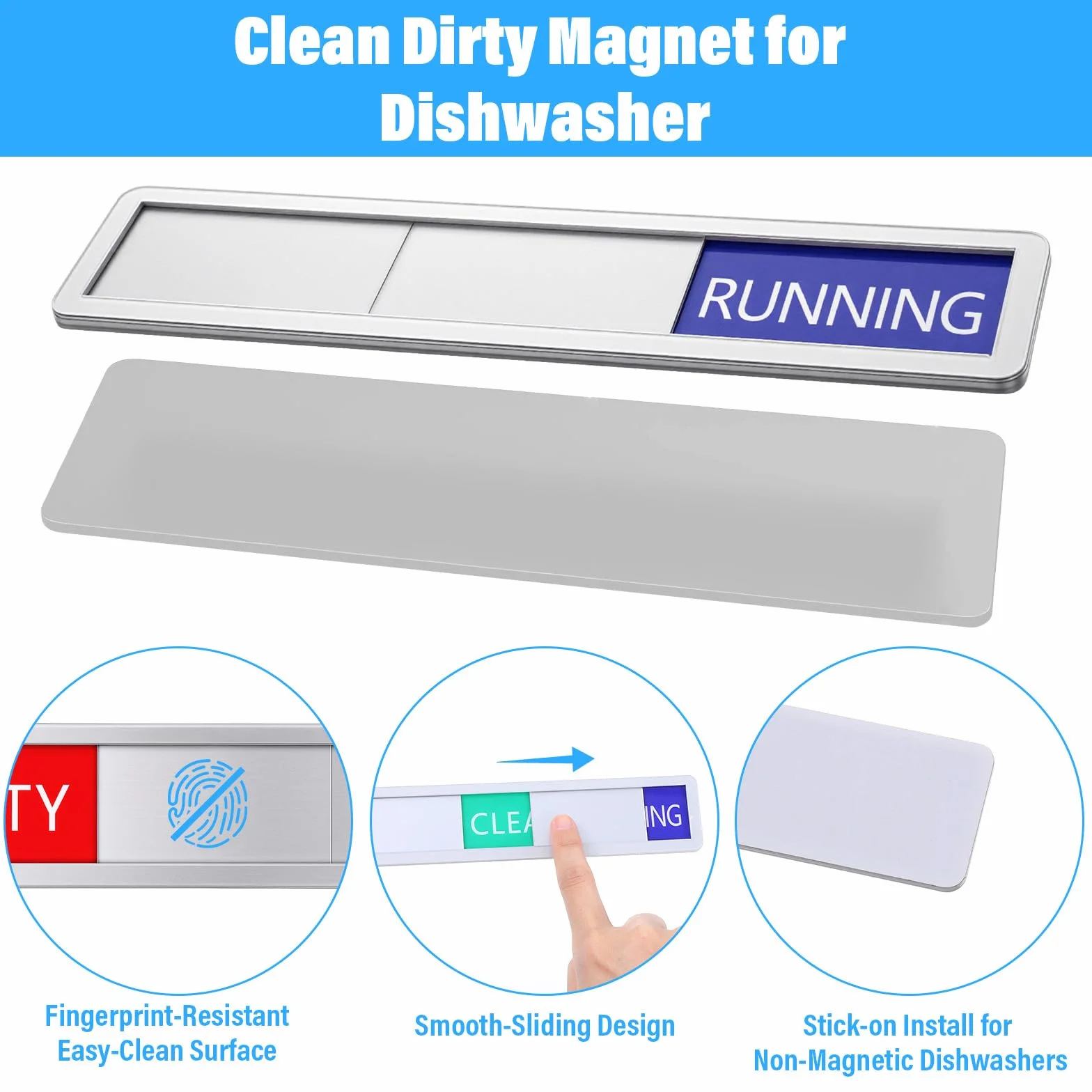 SAUBER/SCHMUTZIG Schiebeschild,Geschirrspüler Clean Dirty Dishwasher Sign,Clean Dirty Runing Schild,Geschirrspüler Küchenzabehör mit Doppelseitigem Kleber
