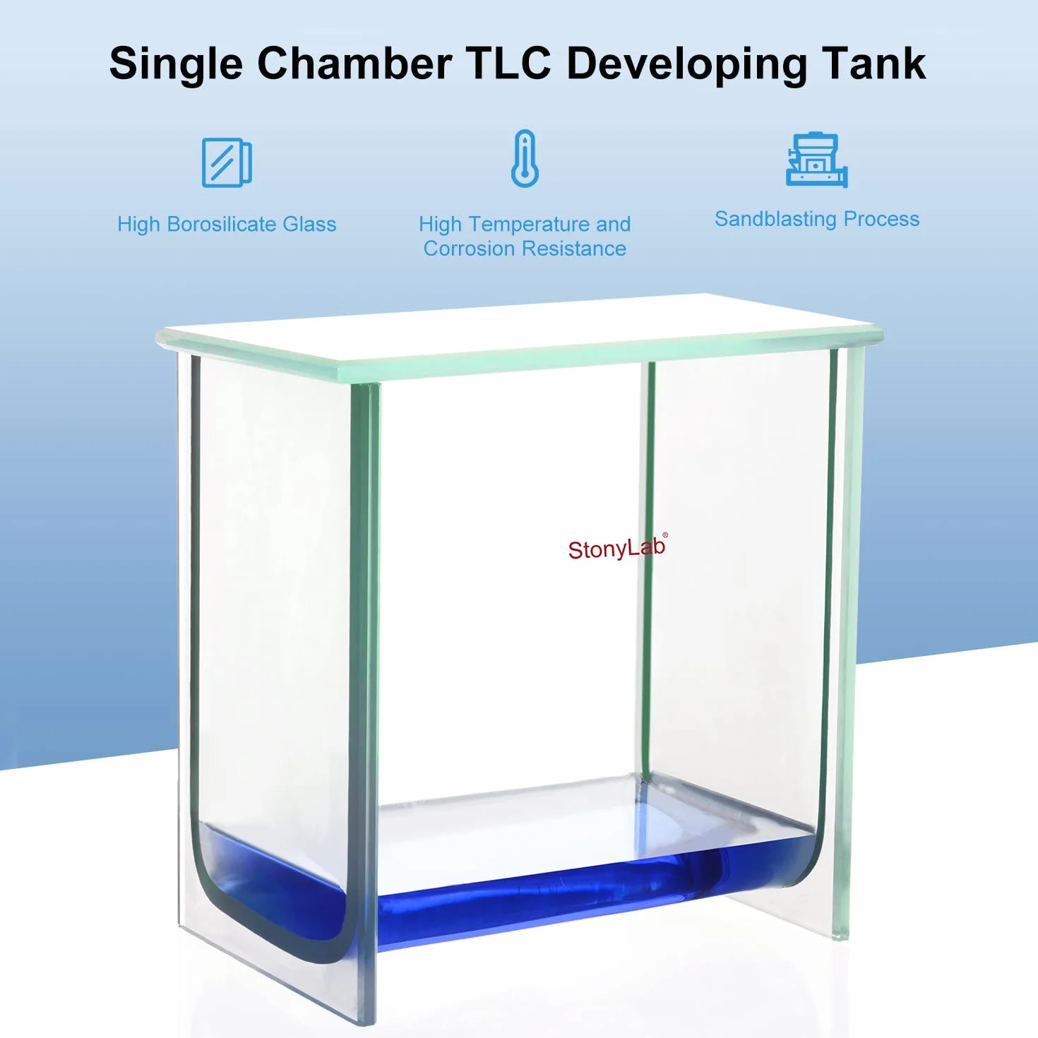 stonylab TLC Entwicklungstank, Schwere Borosilikatglas Quadratische Chromatographie TLC Entwicklungskammer mit Deckel für Laborforschung, 100 x 100 mm