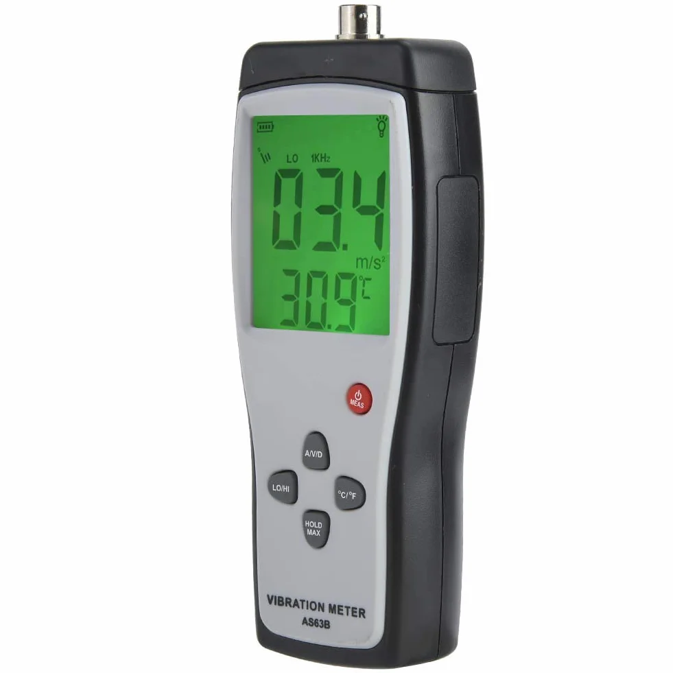 Vibrationstester, AS63B LCD-Display Hintergrundbeleuchtung, Tragbarer Vibrometer-Analysator, Hochempfindliches Vibrometer, Digitaler Vibrationsmesser mit Aufbewahrungskoffer