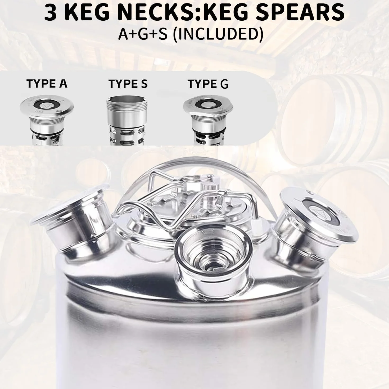 Bier Reinigungsfass Edelstahl, 10L Reinigungsbehälter Zapfanlage 3 Kopf ReinigungsbehäLter mit Deckel und Keg-Spießen A,G,S, Reinigungsgerät Bierreinigungsfass Effiziente Reinigung für Bierzapfanlage