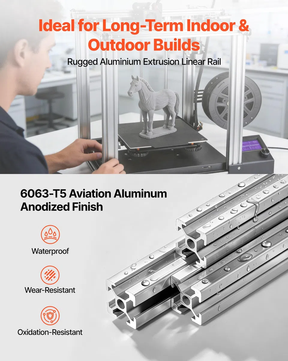 VEVOR 2020 Aluminium Profile 12 Stk. 2 m, Eloxierte T-Nut-Aluprofile nach EU-Standard, Hochfeste Strangpressprofile, Aluminiumschiene für 3D-Druckerteile, CNC-DIY-Werkbänke und Montage, Silber