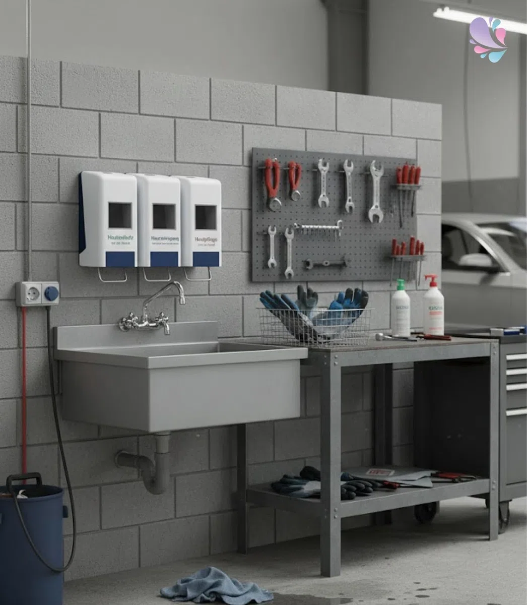 Softflaschenspender Tri 1–2 Liter Weiß-Grau | 3-fach Spendersystem, ideal für Hautschutzpläne, für 1- & 2-Liter-Softflaschen