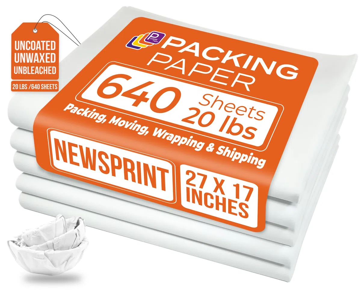 Weiße Großpackpapierbögen für Umzüge, 640 Blatt, 68,6 x 43,2 cm, 9 kg, Doppelpack, Zeitungsblätter – ein Muss in Ihrem Umzugsbedarf, Verpackungsmaterial, Umzugspapier