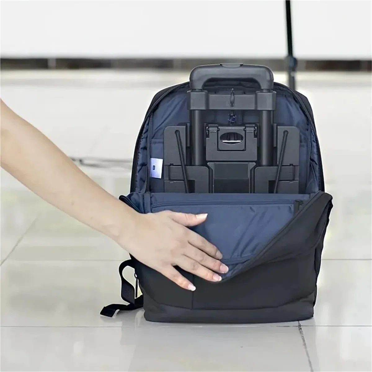 Sackkarre Klappbar 2 Runden zusammenklappbarer Handkarren, schwarz, Kleiner, Leichter Wagen, tragbar, teleskopisch, Dolly, Rucksack, Gepäck, Reisen, Umzug, Einkaufen
