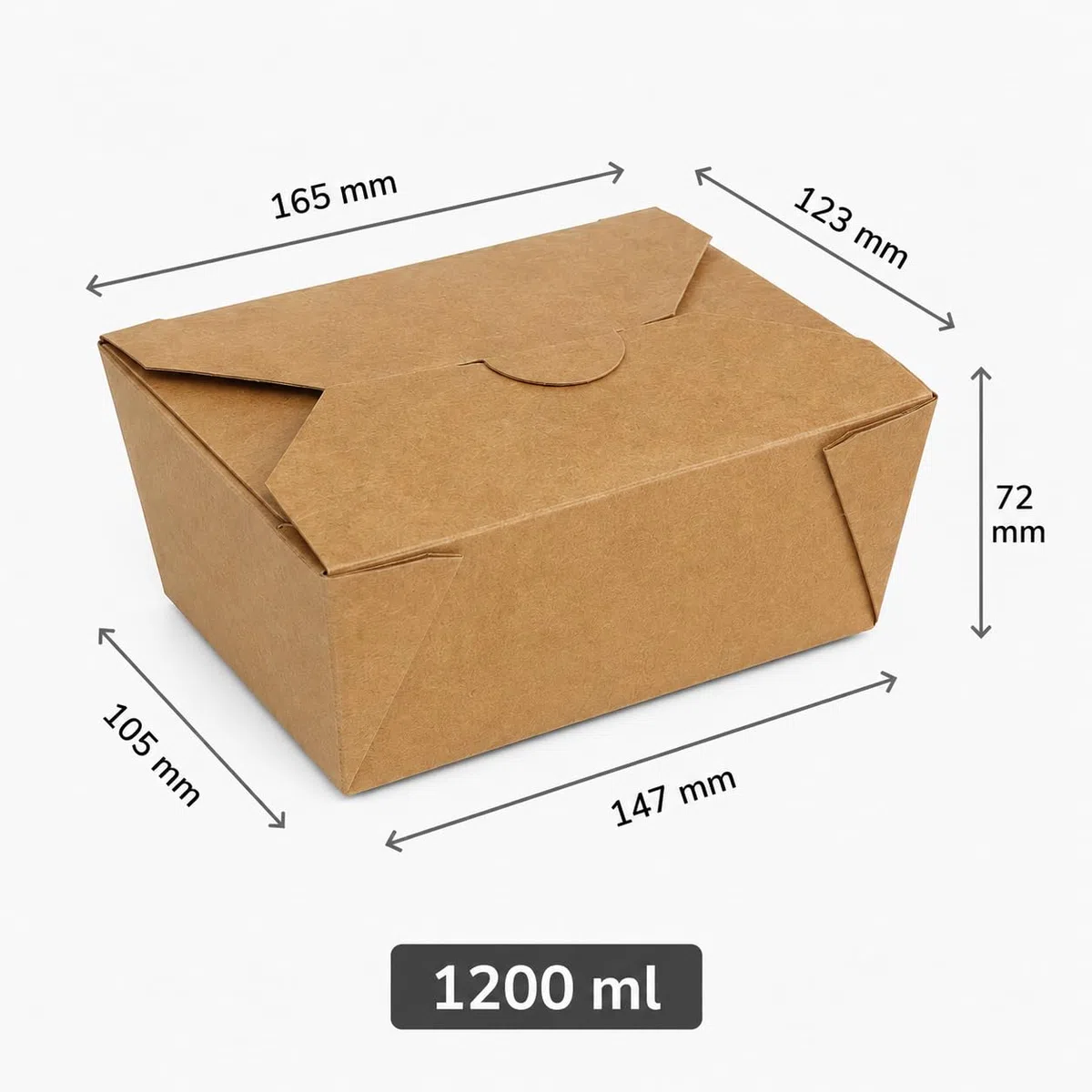 300x Take Away Box 1200ml I Bio Speisebox mit Faltdeckel Pappschachtel rechteckig I braune Kraftkarton Schachtel I Einweg to Go Boxen