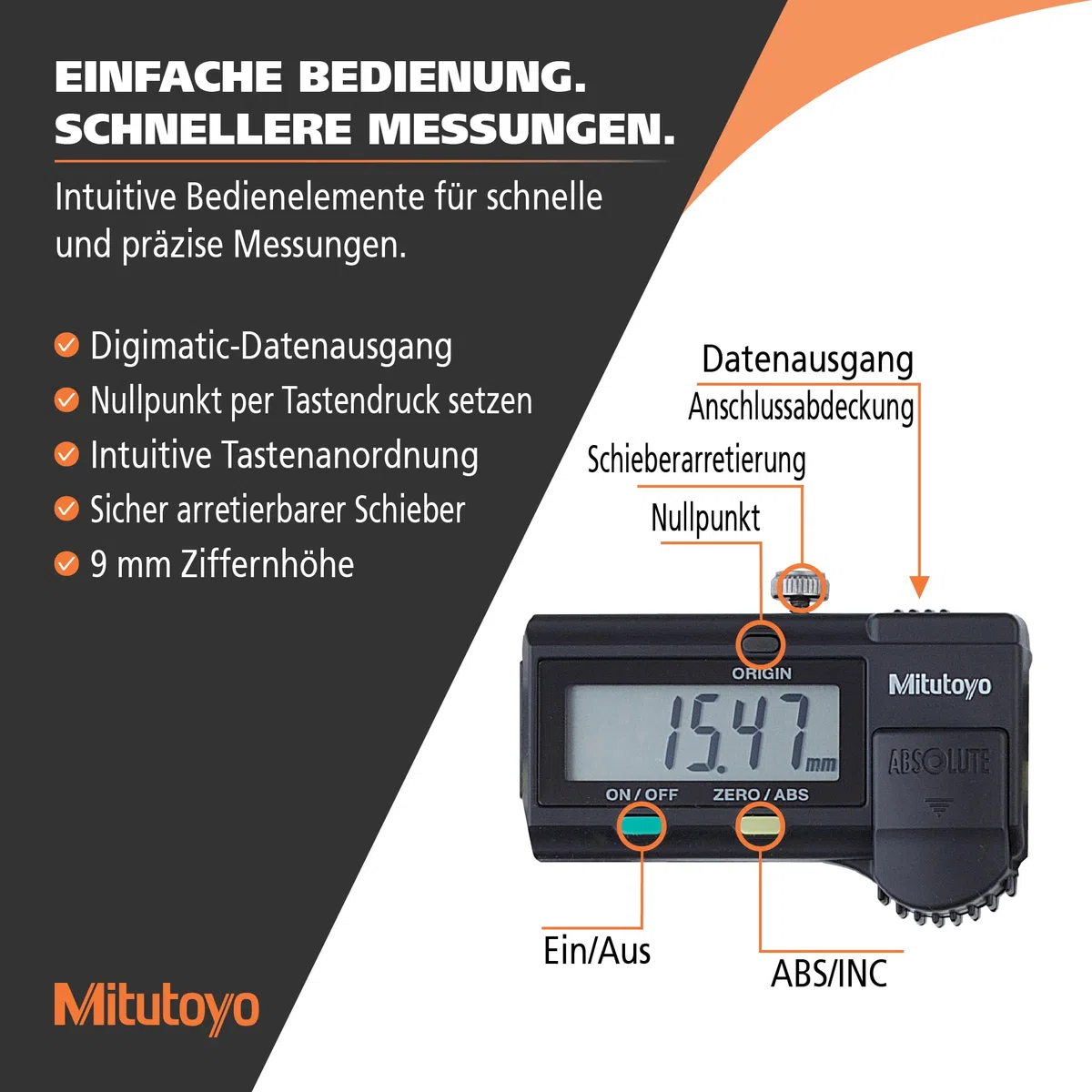 Mitutoyo Digital ABS AOS Tiefenmessschieber, 0-150 mm | 0,01 mm, Tiefenmessung, Datenausgang