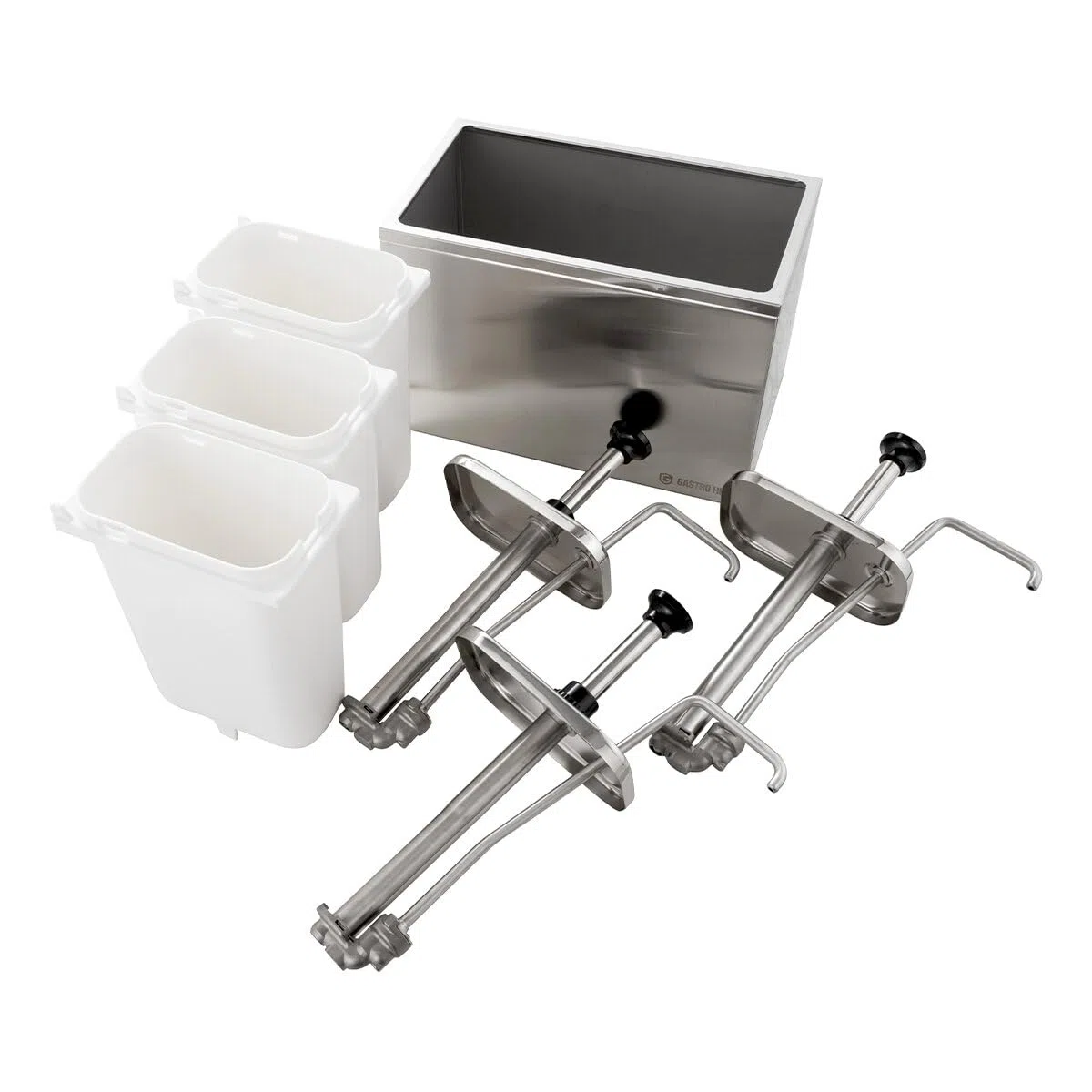 GastroHero Saucenspender 3x 3 Liter – Edelstahl Dosierpumpen & PP-Behälter für Ketchup, Mayonnaise, Dressings & Saucen – robust & hygienisch für Gastronomie, Imbiss & Catering