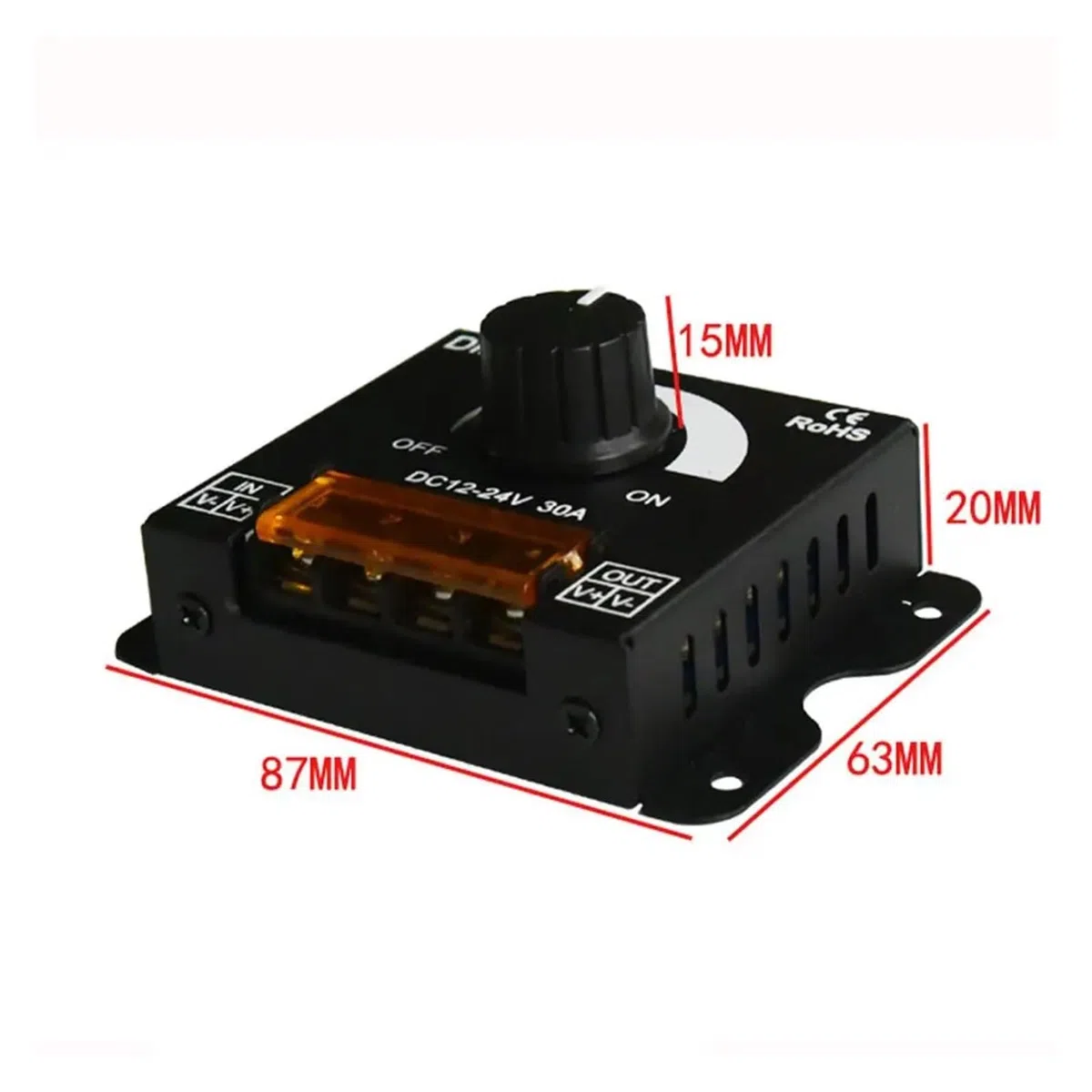 DC12V-24V LED-Dimmer 30A 360W Einstellbare Helligkeit Dimmen LED-Streifenlicht-Treiber Monochrom-Controller stufenloser Dimmer(Style 1)