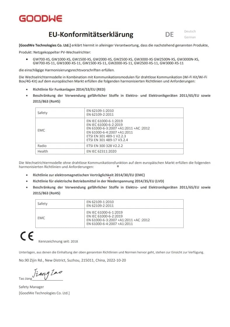 NAKA Wechselrichter Goodwe GW1500-XS Plus 1500W WLAN Einphasig Singel-MPPT WiFi App