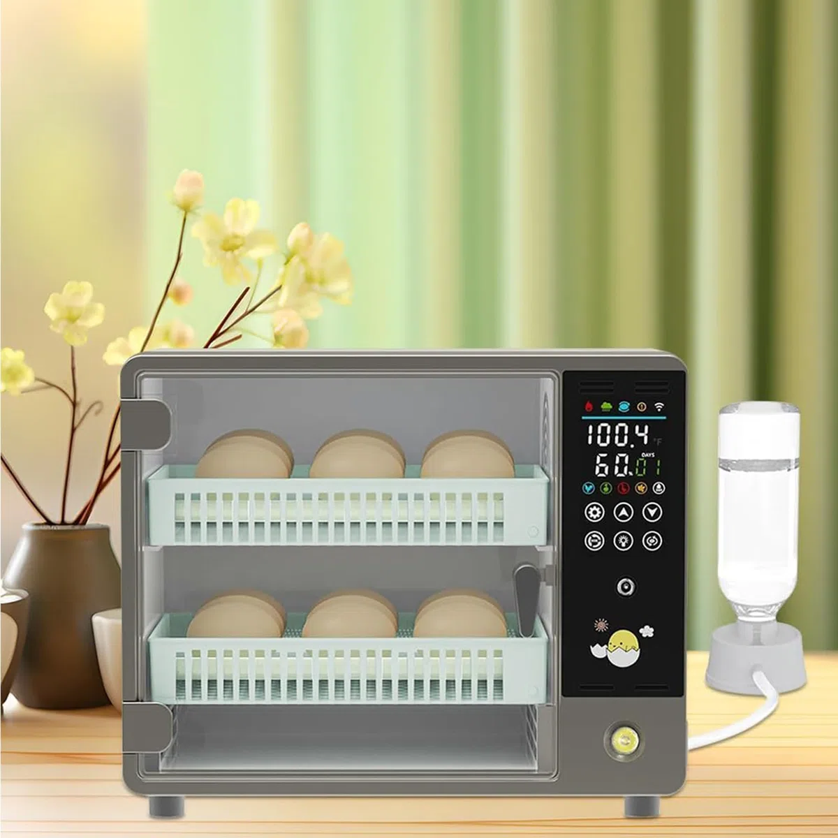 Brutautomat Vollautomatisch, 24 Eier Brutapparat, mit automatischer Eierwendung und automatischer Befeuchtung, Temperaturkontrolle, LED-Touchscreen, doppelte Stromversorgung, für Bruthühner, Wachteln
