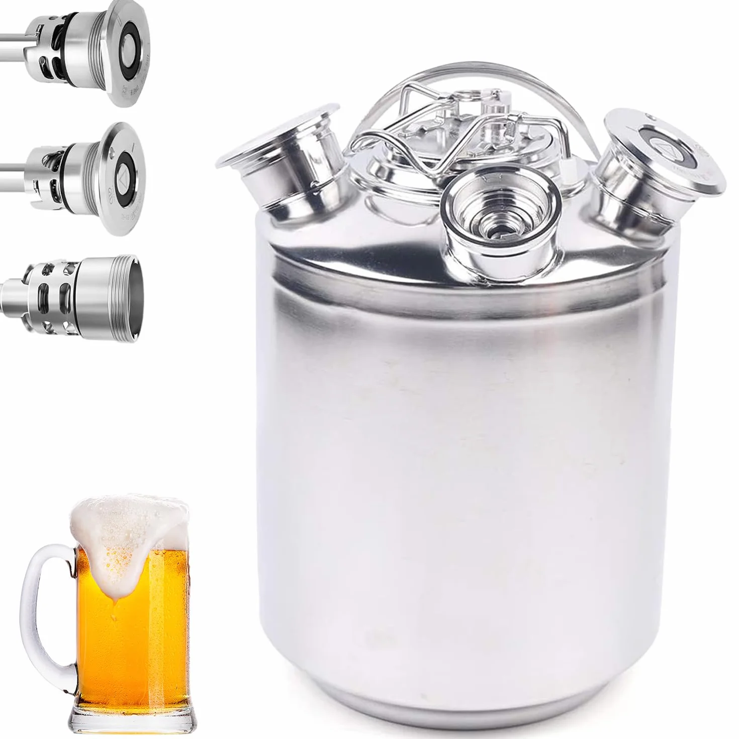Bier Reinigungsfass Edelstahl, 10L Reinigungsbehälter Zapfanlage 3 Kopf ReinigungsbehäLter mit Deckel und Keg-Spießen A,G,S, Reinigungsgerät Bierreinigungsfass Effiziente Reinigung für Bierzapfanlage