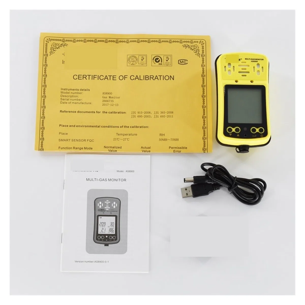 Gaswarngerät, Smart Sensor AS8900 Tragbarer Multi-Gasdetektor Monitor 4 in 1 O2 H2S CO Brennbares Gas Sauerstoff Schwefelwasserstoff Kohlenmonoxid