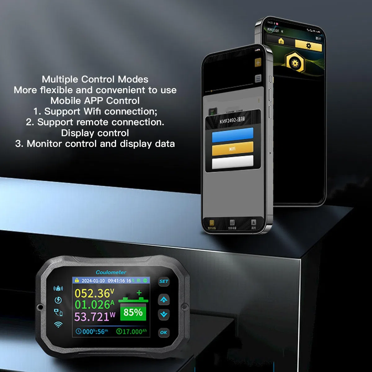 400A WiFi Batteriemonitor, Digitaler Batterie Coulometer 10-100V Batteriekapazität Spannung, Fernüberwachung per App, 2,4-Zoll-Farb-LCD-Coulometer, Für Wohnmobile, Wohnwagen Und Camper
