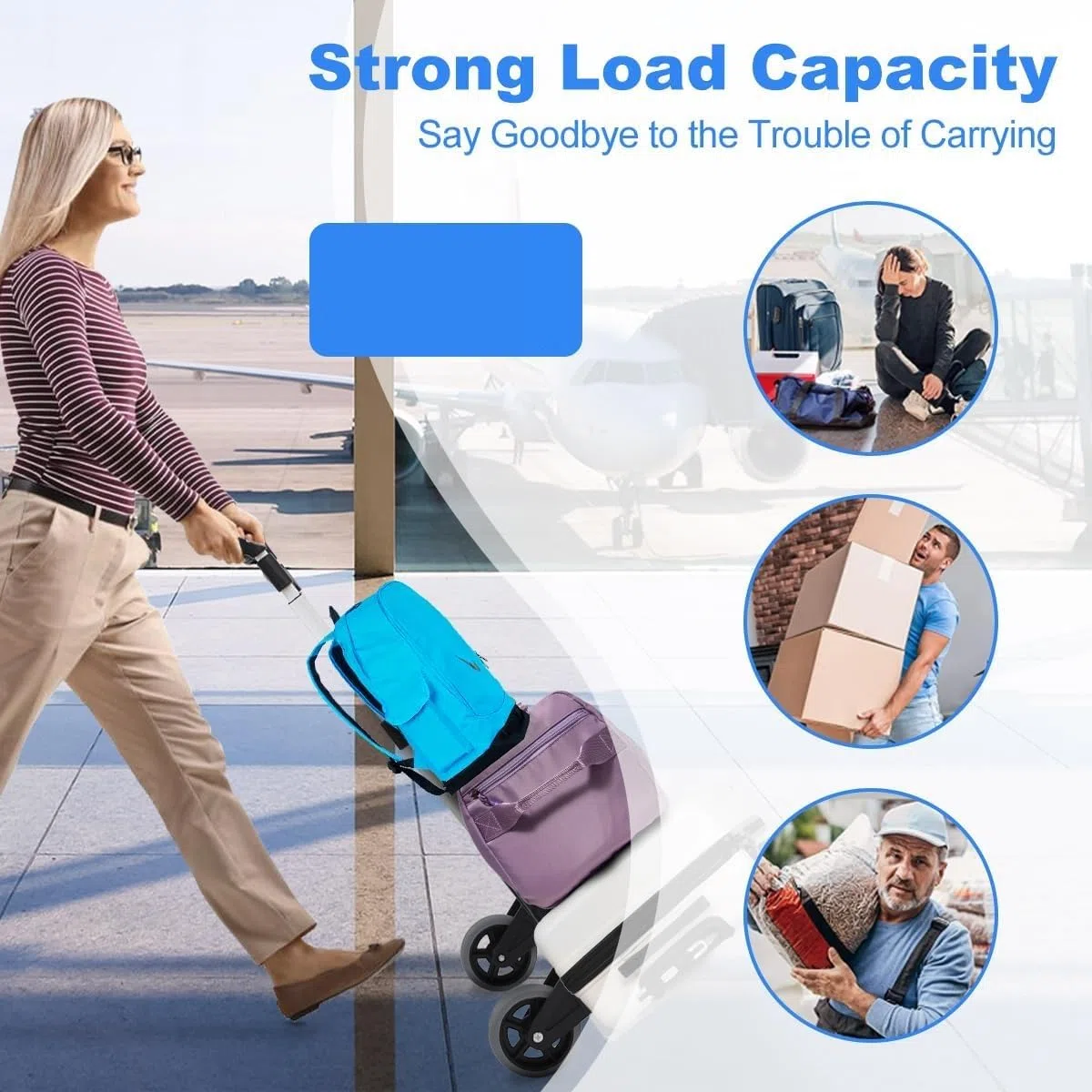 Handkarre klappbare Sackkarre Aluminium Trolley Faltbare Cart mit Teleskopgriff, 2 Gummirädern & Bungee-Seil für Gepäck, Reisen, Auto, Umzug, Airport, Einkaufen und Büro