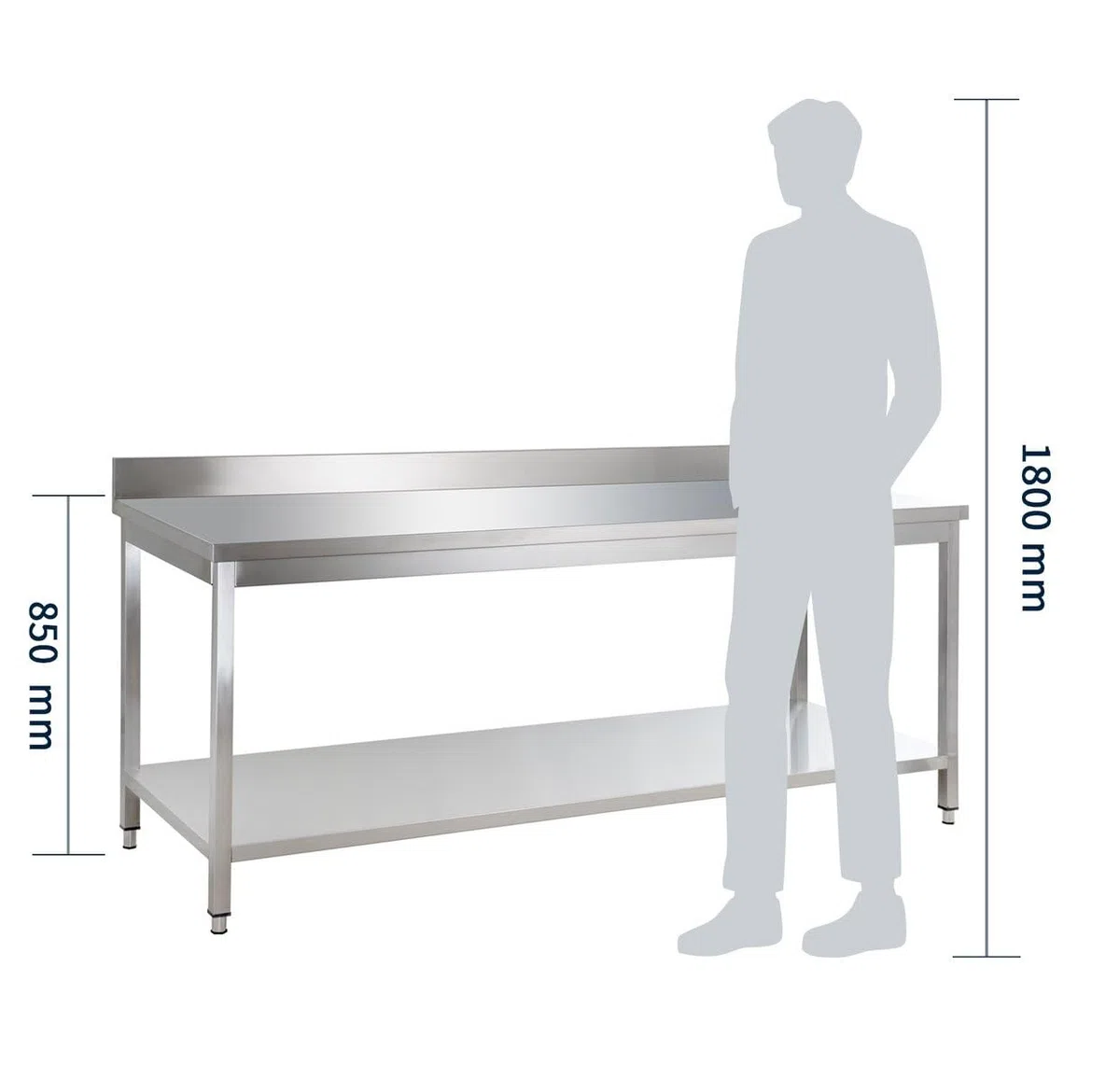 GastroHero Edelstahl Arbeitstisch I Arbeitstisch 100x60 cm mit Grundboden I ohne Aufkantung I Edelstahltisch für Gastronomie I Gasto Tisch AISI 201 (2000 x 700 x 850 mm, mit Aufkantung)