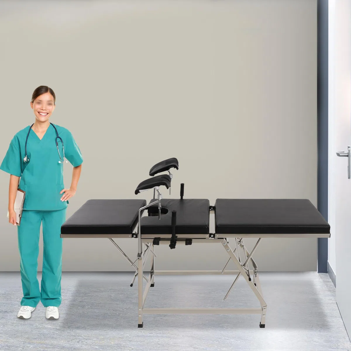 Gynäkologischer Untersuchungsstuhl höhenverstellbar für Klinik und Praxis, mit Edelstahlrahmen & Komfortpolster, 200kg Belastung, geeignet für Krankenhäuser, Facharztpraxen, Behandlungsräume (Schwarz)